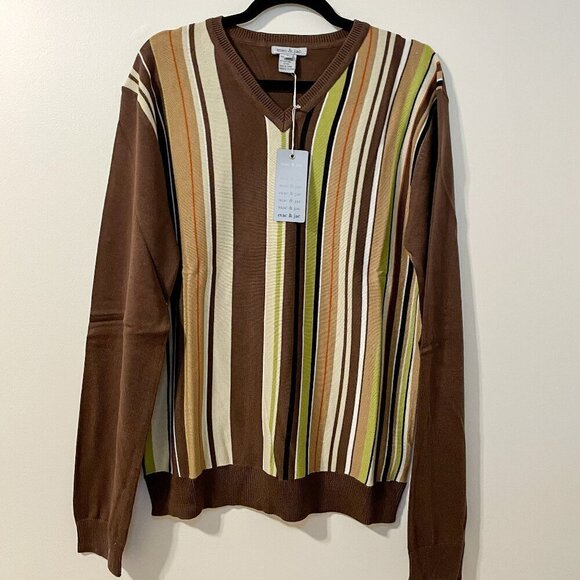 NWT Mac & Jac Striped Cotton Blend V-Neck Sweater - Picture 2 of 8